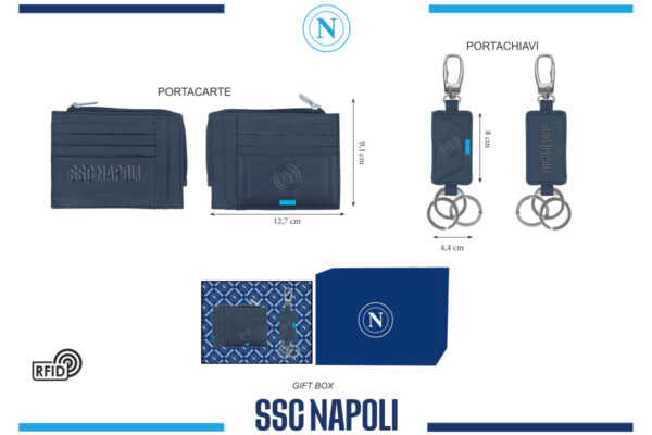 Parure portafoglio e portachiavi 100% pelle Napoli