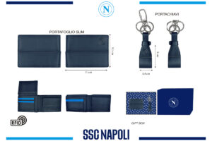 Parure portafoglio slim e portachiavi 100% pelle Napoli