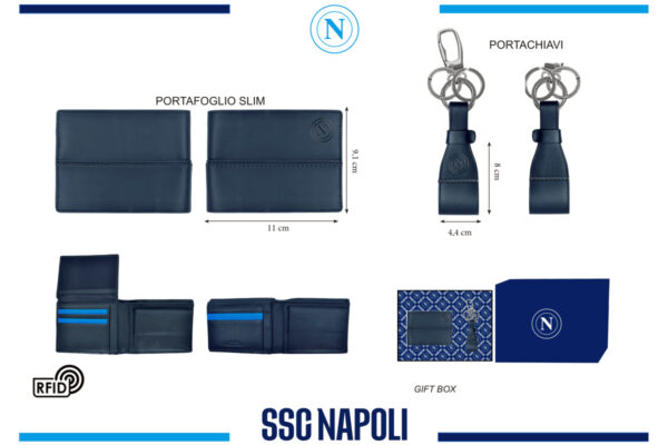 Parure portafoglio slim e portachiavi 100% pelle Napoli