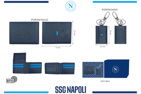 Parure portafoglio e portachiavi 100% pelle Napoli