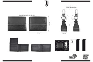 Parure portafoglio slim e portachiavi 100% pelle Juventus