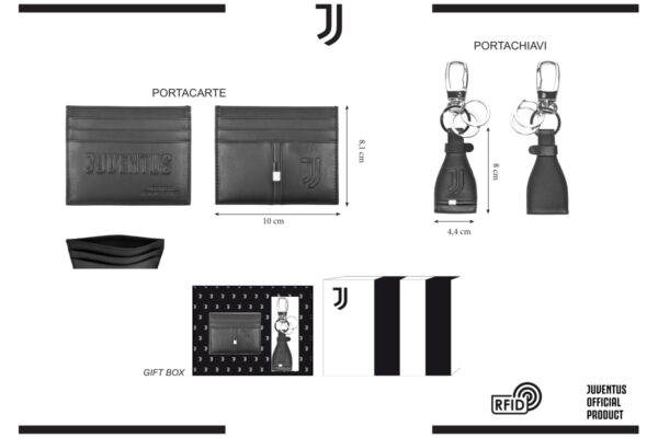 Parure portacarte e portachiavi 100% pelle Juventus