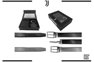 Parure cintura classica con fibbia reversibile e portafoglio Juventus 100% pelle