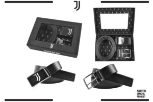 Parure cintura sport con 2 fibbie reversibili Juventus 100% pelle fronte full grain retro liscia