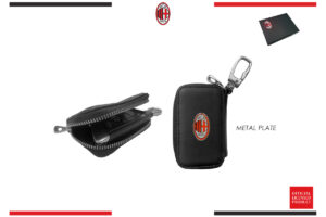 Portachiavi in pelle con zip e placchetta metallo Milan