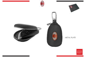 Portachiavi in pelle con zip e placchetta metallo Milan