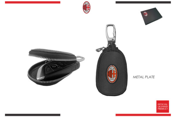 Portachiavi in pelle con zip e placchetta metallo Milan