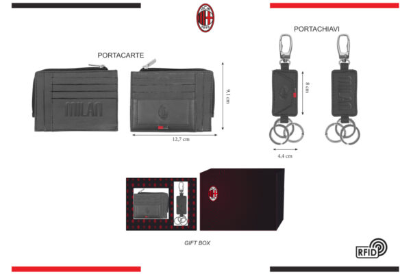Parure portafoglio e portachiavi 100% pelle Milan