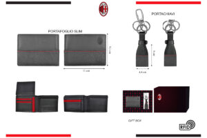 Parure portafoglio slim e portachiavi 100% pelle Milan