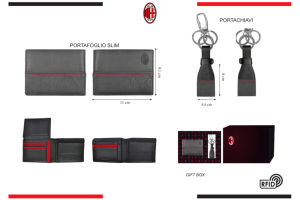 Parure portafoglio slim e portachiavi 100% pelle Milan