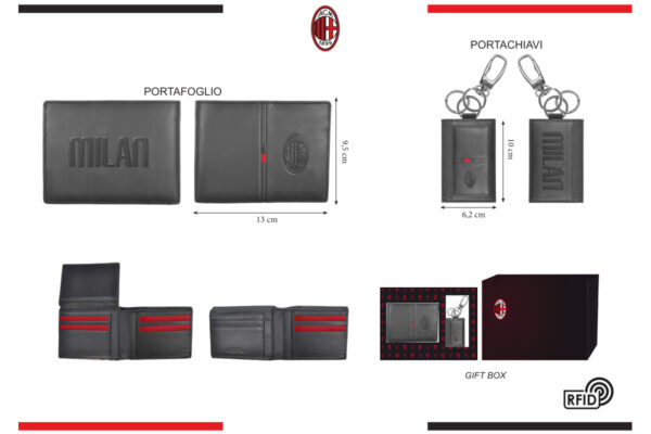 Parure portafoglio e portachiavi 100% pelle Milan