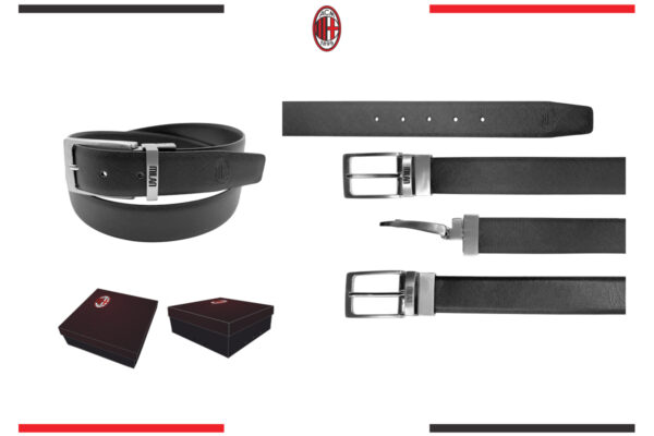 Cintura classica Milan in box con fibbia reversibile fronte saffiano retro liscia 100% pelle