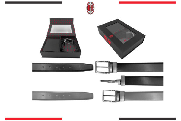 Parure cintura classica con fibbia reversibile e portafoglio MIlan 100% pelle