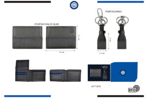 Parure portafoglio slim e portachiavi 100% pelle Inter
