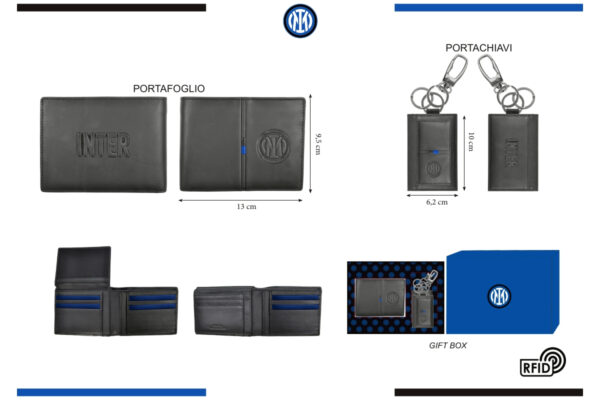 Parure portafoglio e portachiavi 100% pelle Inter