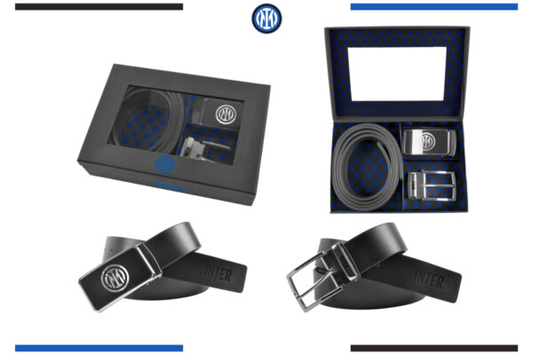 Parure cintura sport con 2 fibbie reversibili Inter 100% pelle fronte full grain retro liscia