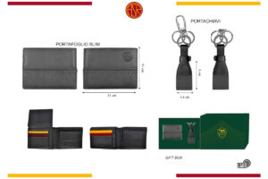 Parure portafoglio slim e portachiavi 100% pelle Roma