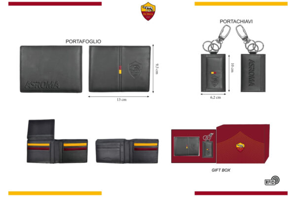 Parure portafoglio e portachiavi 100% pelle Roma