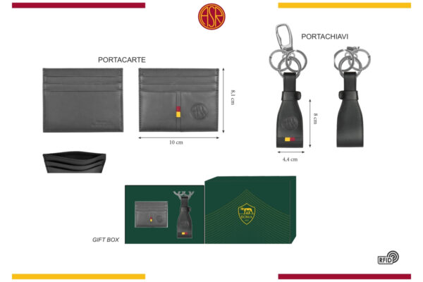Parure portacarte e portachiavi 100% pelle Roma