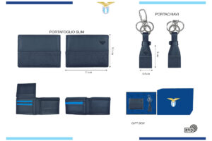 Parure portafoglio slim e portachiavi 100% pelle Lazio