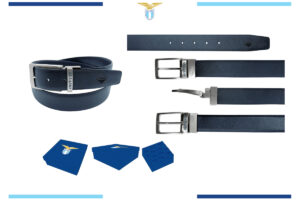 Cintura classica Lazio in box con fibbia reversibile fronte saffiano retro liscia 100% pelle