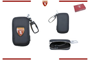 Portachiavi in pelle con zip e targhetta Torino