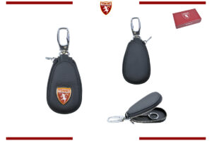 Portachiavi in pelle con zip e targhetta Torino