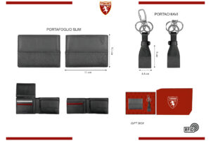 Parure portafoglio slim e portachiavi 100% pelle Torino