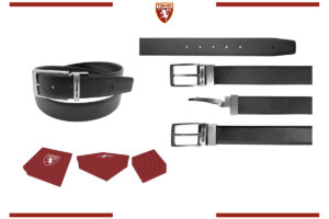 Cintura classica Torino in box con fibbia reversibile fronte saffiano retro liscia 100% pelle