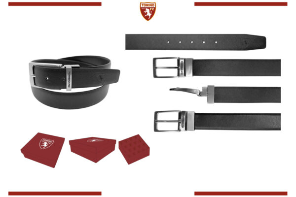 Cintura classica Torino in box con fibbia reversibile fronte saffiano retro liscia 100% pelle