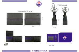 Parure portafoglio slim e portachiavi 100% pelle Fiorentina